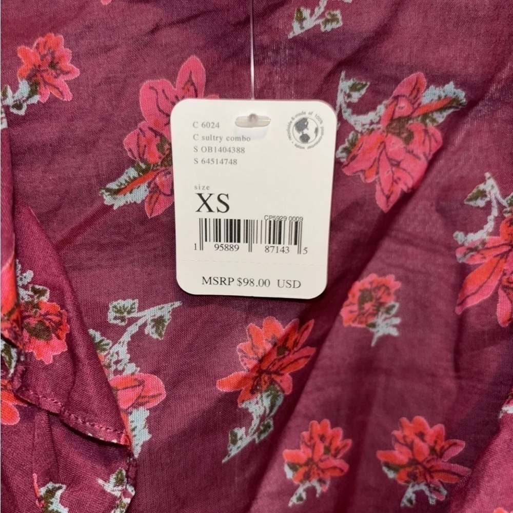 Free People Top Amanda Cotton Ruffled Wrap Sultry Combo Floral Blouse Sz XS NWT - Picture 7 of 8